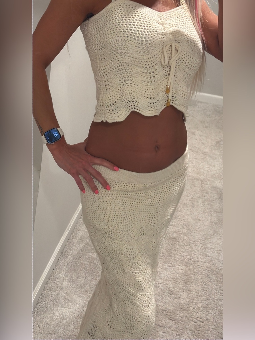 Rachel Zoe Cream Crochet Maxi Skirt